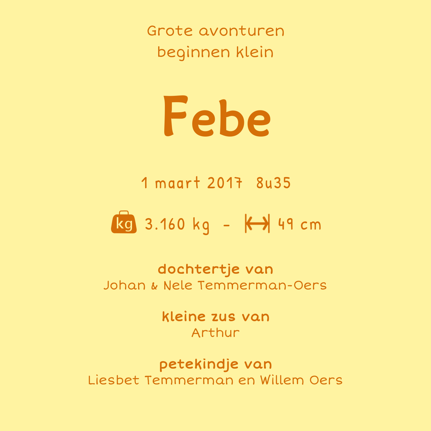 Binnenkant van het geboortekaartje